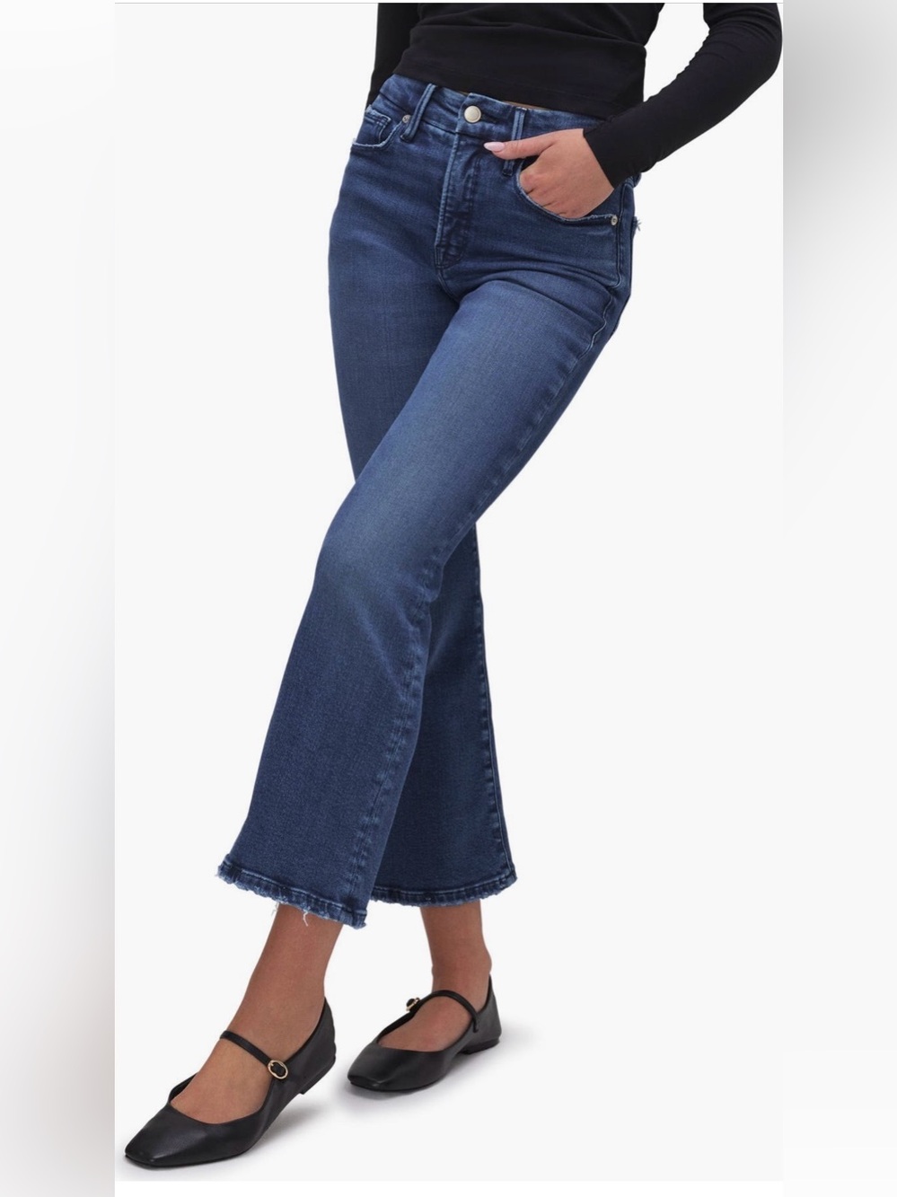 EUC! Good American Crop Mini Bootcut High-Rise Jeans in Indigo 626, Size 4/27